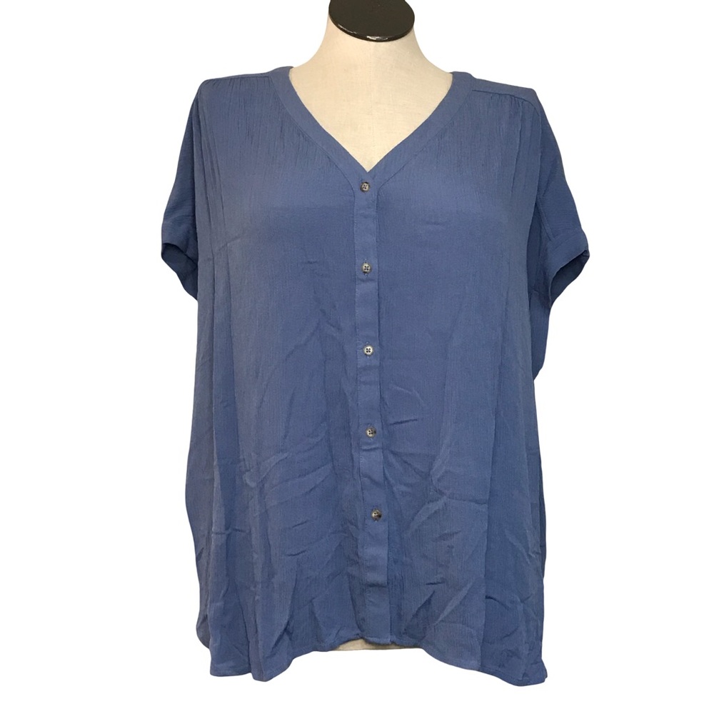 Orvis Button Up Shirt Women’s Size XL Color Blue V-Neck Roll Tab Sleeveless .
